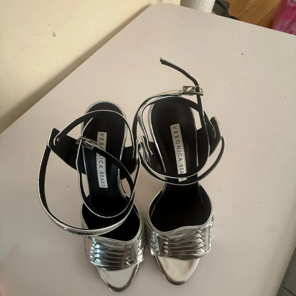 Veronica Beard Metallic Silver Heels Size 6, Used Once (see pictures)